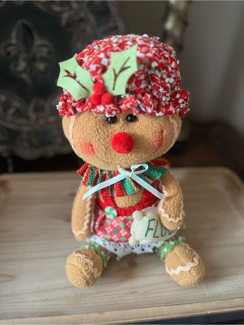 10” Plush Gingerbread Girl Lady Shelf Sitter Christmas Collectible